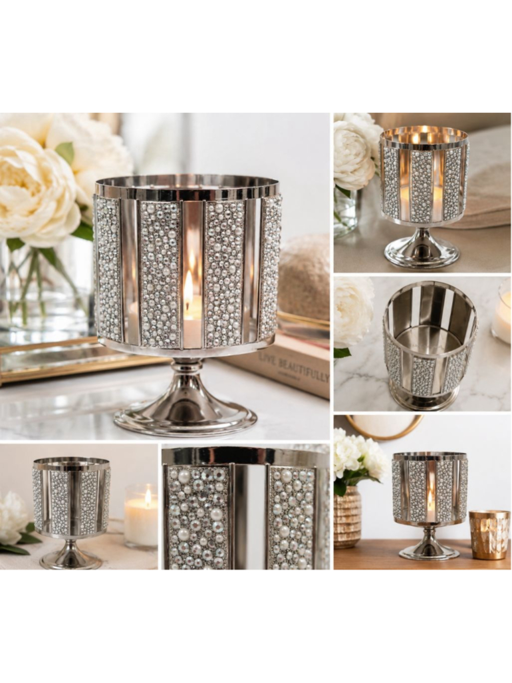 Bath & Body Works "Bling Applique" 3-Wick Candle Holder Pedestal Rhinestone NWT